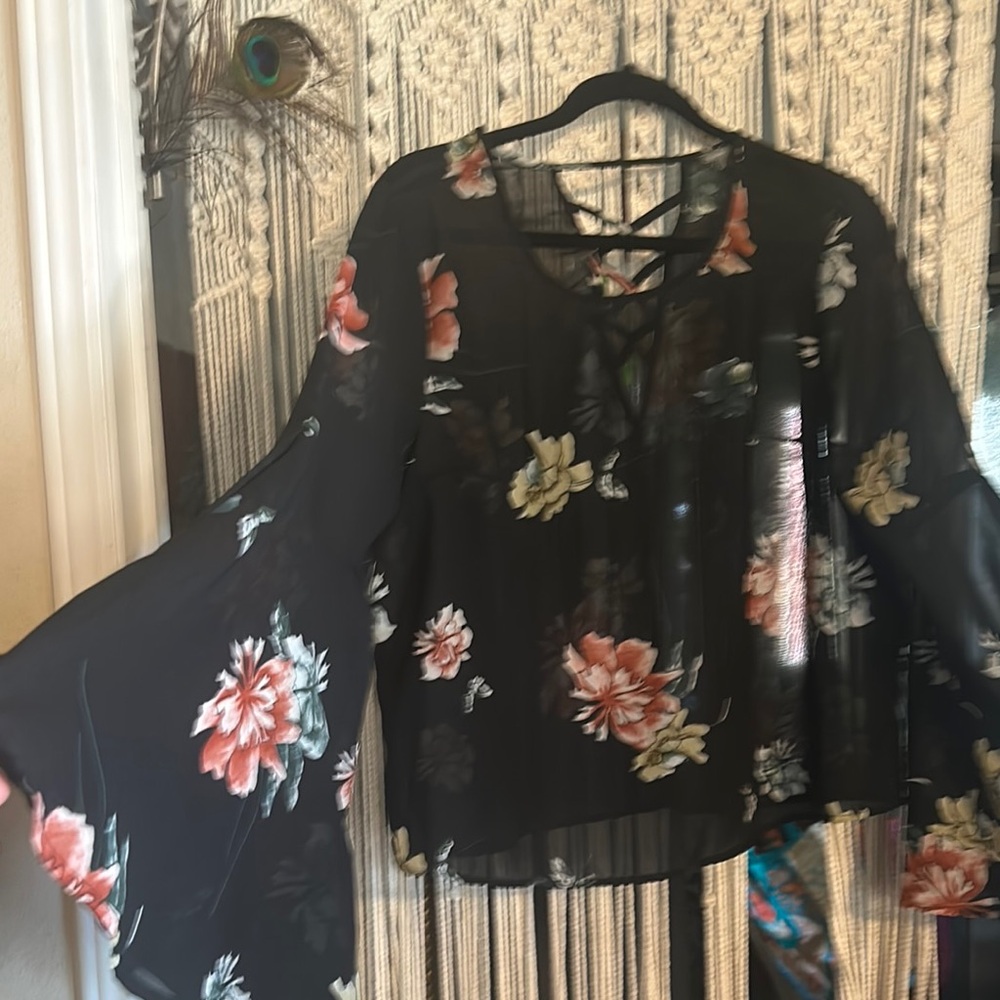 Charlotte Russe Black Blouse with Bell Sleeves and Flowy Style